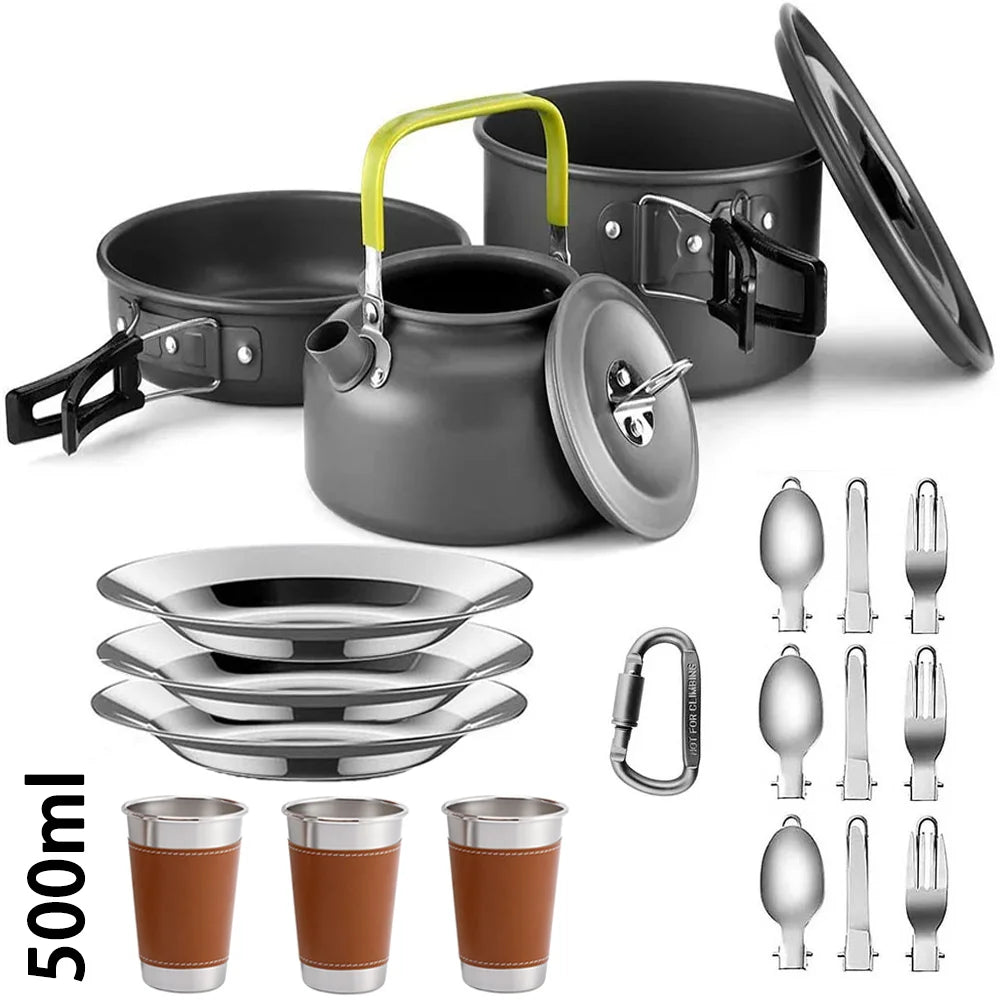 Camping Cookware Set – Non-Stick Pots & Teapot for 2-3 People - Mrmora