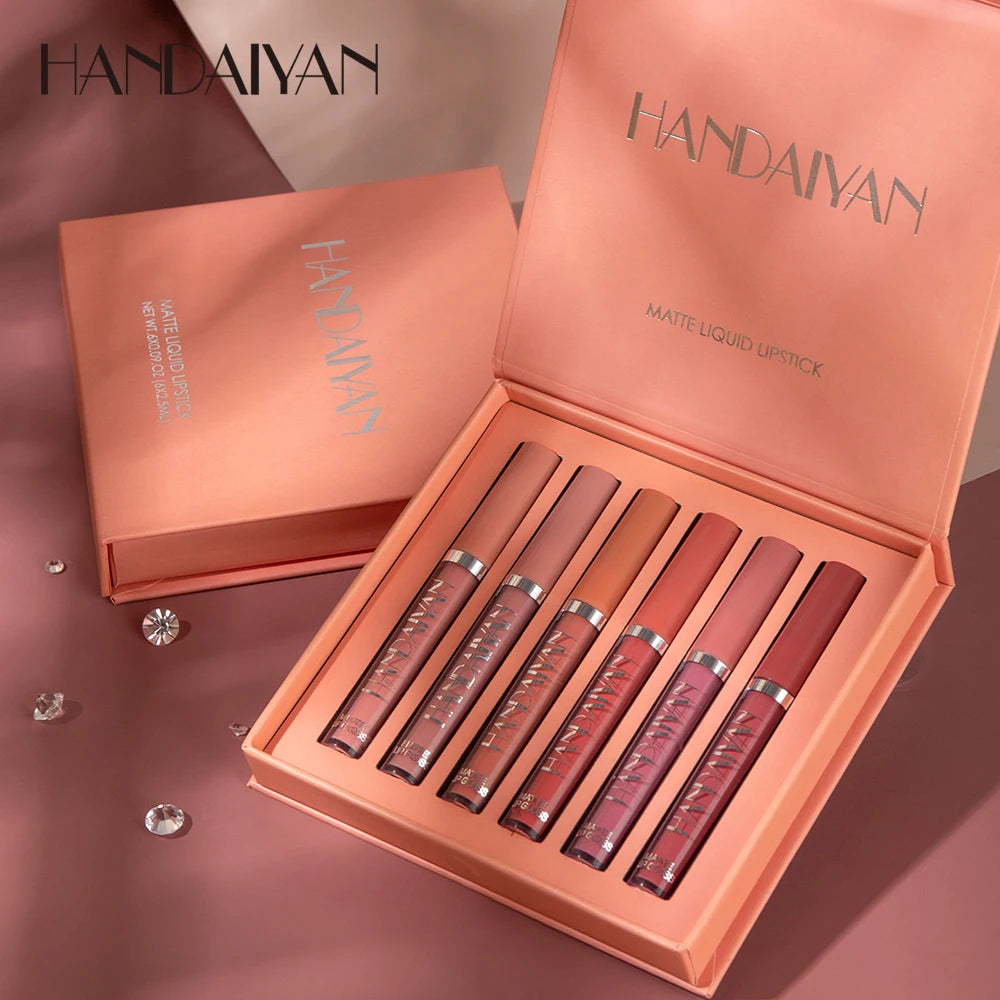 HANDAIYAN 6-Piece Matte Liquid Lipstick Set – Long-Lasting & Non-Stick - Mrmora