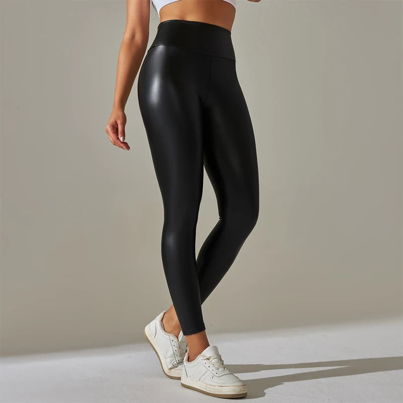 Trendy High-Waisted PU Leather Leggings – Sexy and Oversized Yoga Pants - Mrmora