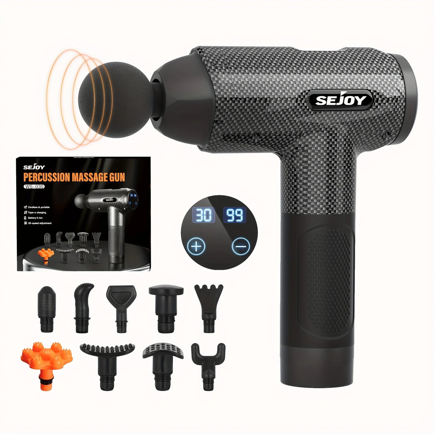 Sejoy Deep Tissue Massage Gun – 10 Speeds, 4 Heads - Mrmora