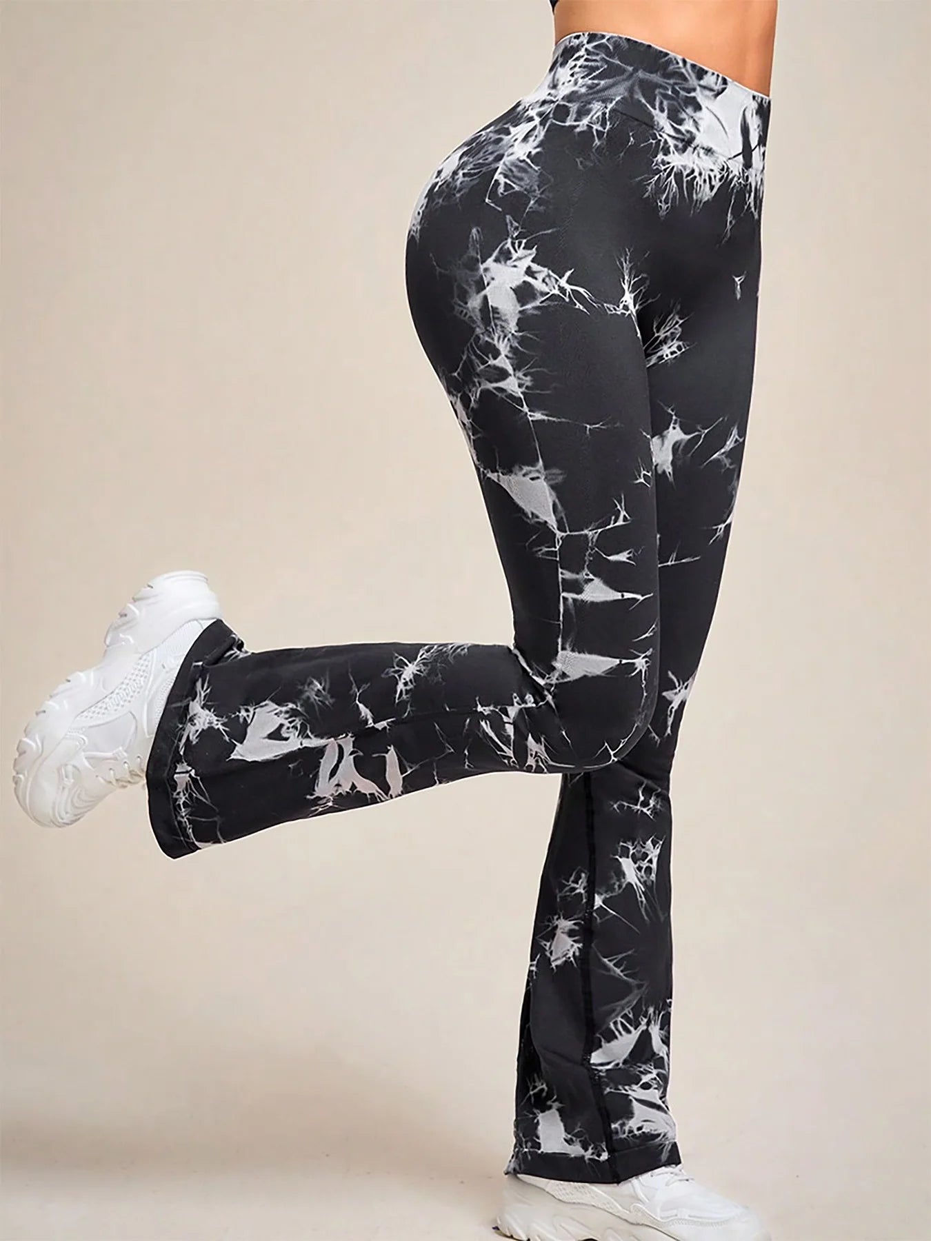 Tie-Dye Flared Yoga Pants – High-Waisted Tummy Control Leggings - Mrmora