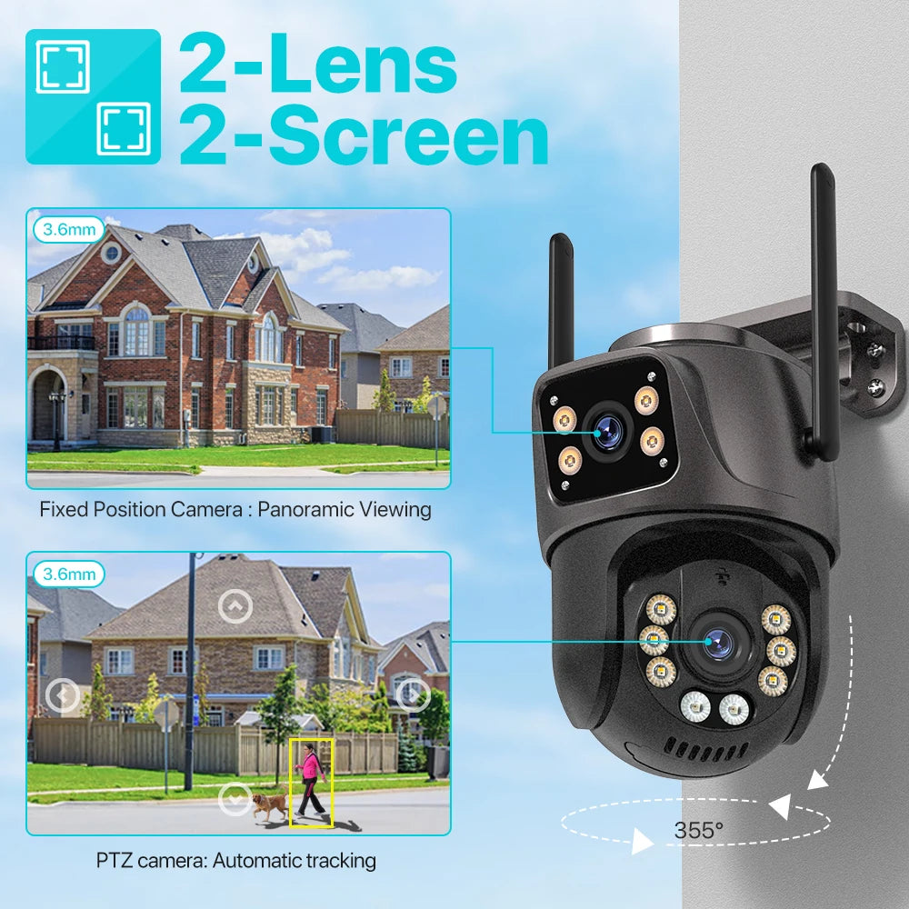 4K Dual Lens PTZ WiFi Camera – Outdoor AI Tracking CCTV - Mrmora