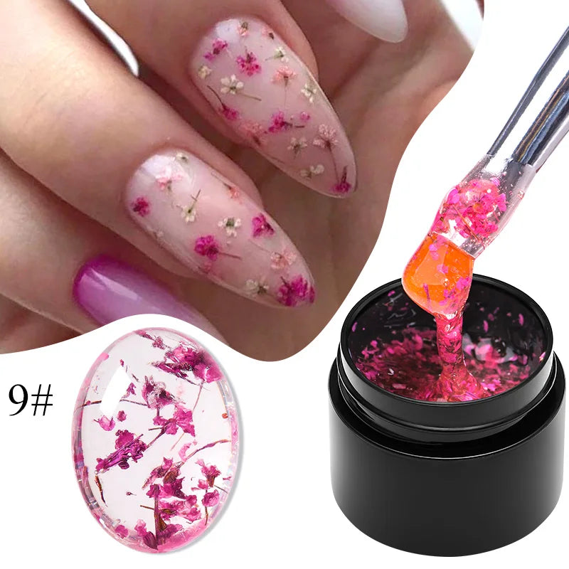 MEET ACROSS 5ml Pink Dried Flower Gel – Natural Fairy Nail Art UV LED Soak-Off Gel Polish - Mrmora