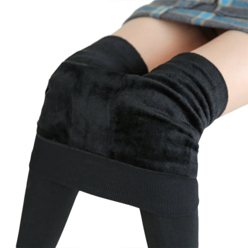 Warm Velvet Winter Leggings – High-Waisted Stretchy Solid Color Tights - Mrmora