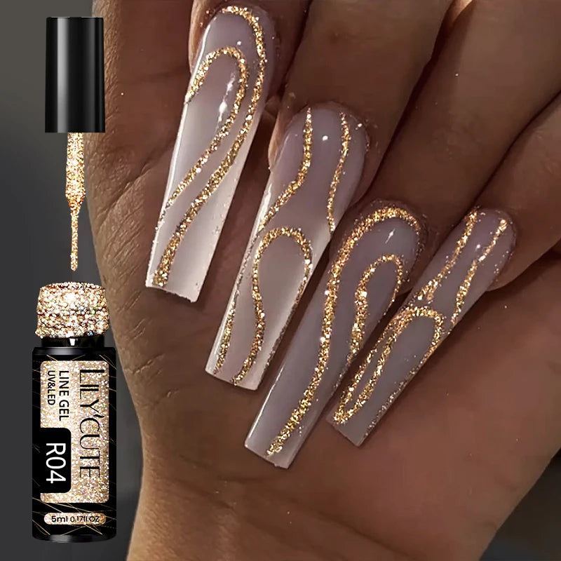 LILYCUTE Champagne Gold Glitter UV Gel – Nail Art Liner - Mrmora