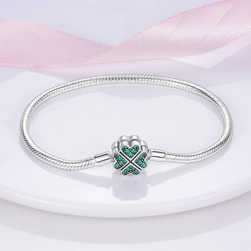 925 Silver Star, Moon & Clover Bracelet – Elegant Green Zircon Charm Gift - Mrmora