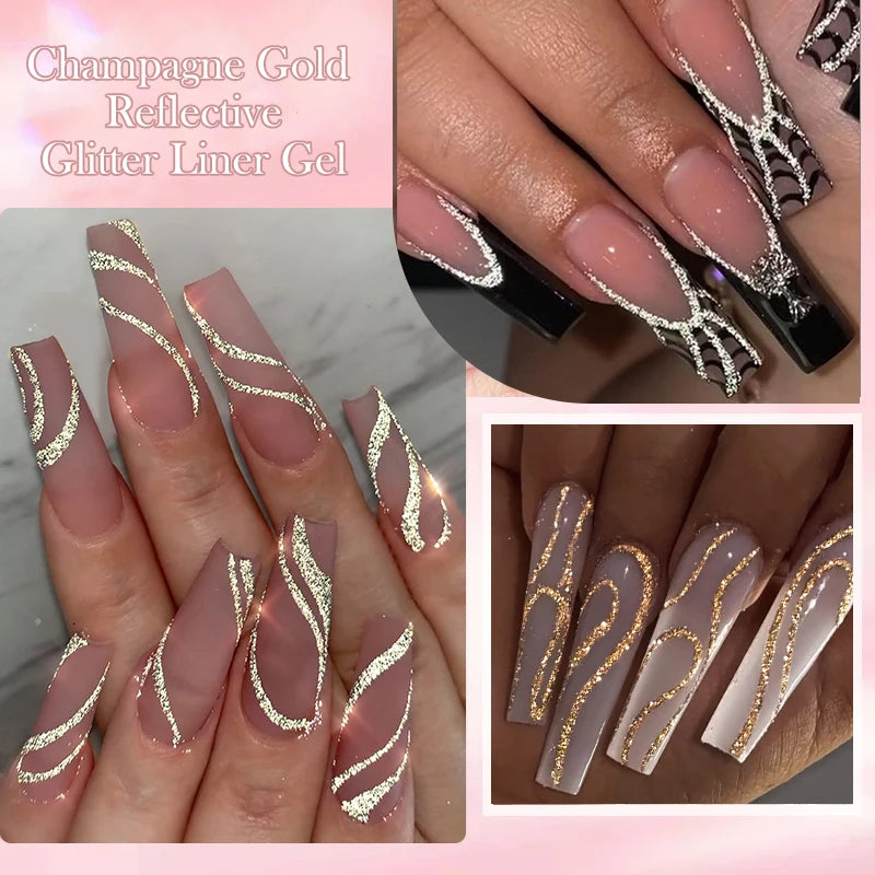 LILYCUTE Champagne Gold Glitter UV Gel – Nail Art Liner - Mrmora