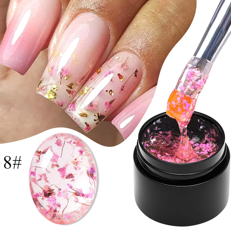 MEET ACROSS 5ml Pink Dried Flower Gel – Natural Fairy Nail Art UV LED Soak-Off Gel Polish - Mrmora