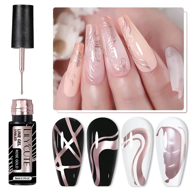 LILYCUTE Champagne Gold Glitter UV Gel – Nail Art Liner - Mrmora