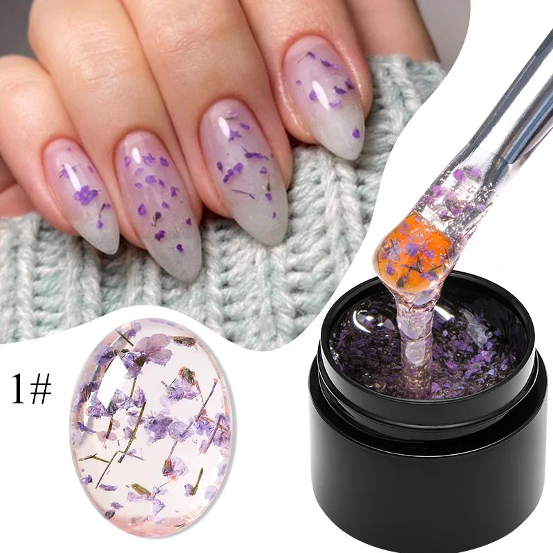 MEET ACROSS 5ml Pink Dried Flower Gel – Natural Fairy Nail Art UV LED Soak-Off Gel Polish - Mrmora