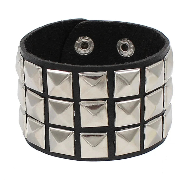 Adjustable Gothic Heart & Spike Punk Bracelet – Black Faux Leather Rock Accessory - Mrmora