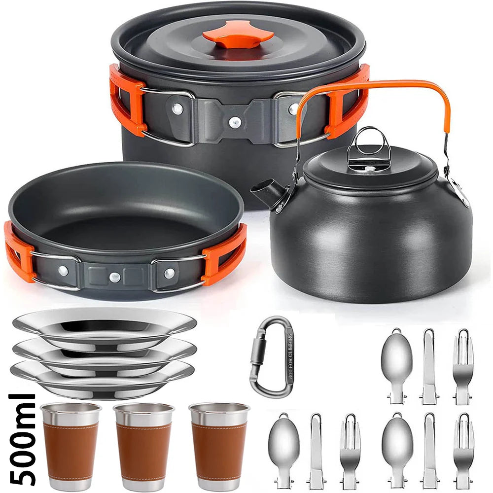 Camping Cookware Set – Non-Stick Pots & Teapot for 2-3 People - Mrmora