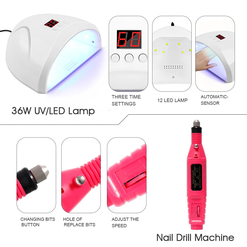 Gel Nail Polish Set with UV LED Lamp - Mrmora