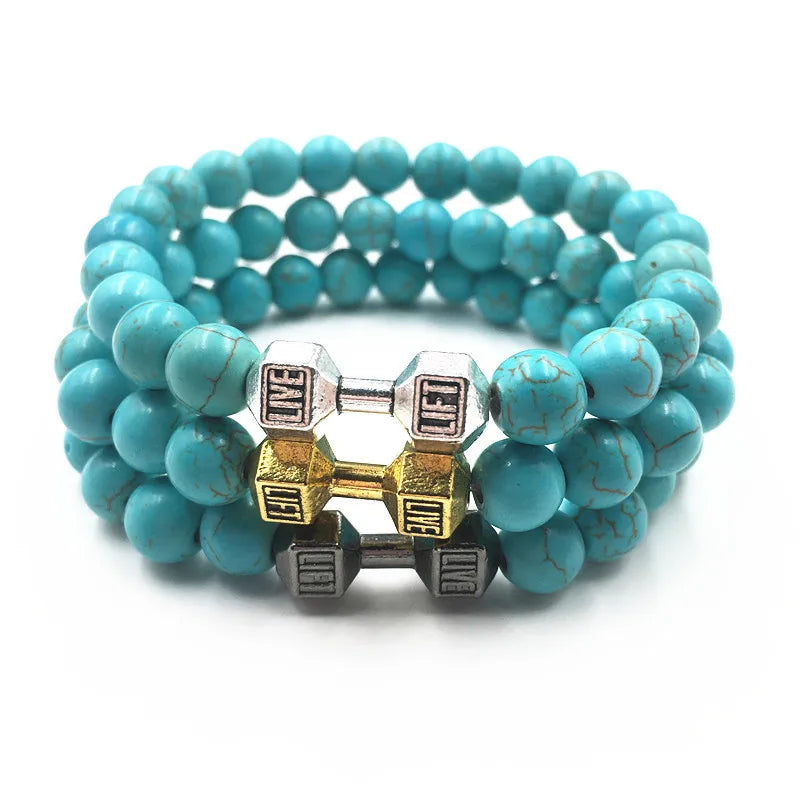 Turquoise & Lava Rock Dumbbell Bracelet – Trendy Sports Jewelry - Mrmora