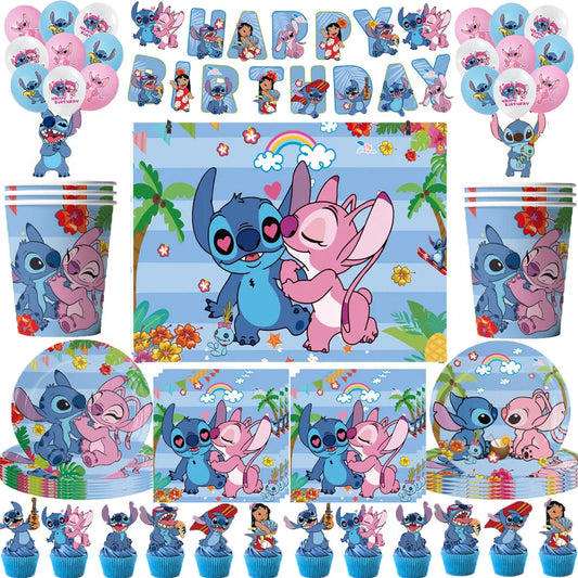 Lilo & Stitch Party Supplies – Plates, Balloons, Banner & Tablecloth for Kids - Mrmora