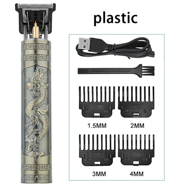 Vintage T9 Electric Hair Clipper - Rechargeable Barber Trimmer with Dragon Buddha Design - Mrmora