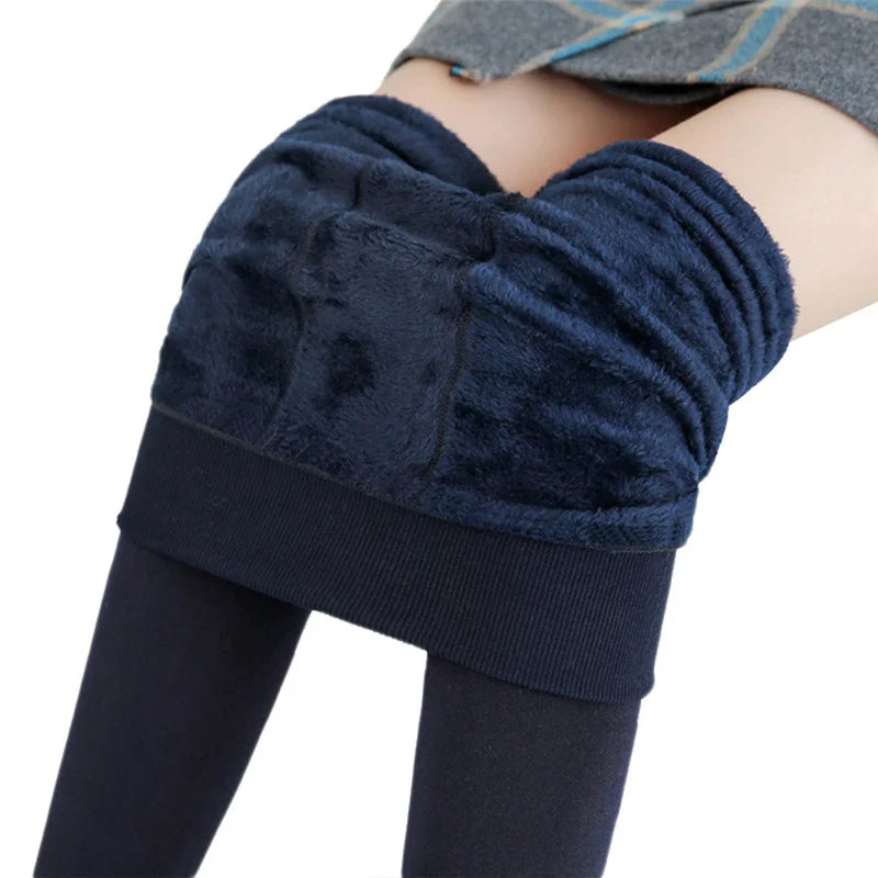 Warm Velvet Winter Leggings – High-Waisted Stretchy Solid Color Tights - Mrmora