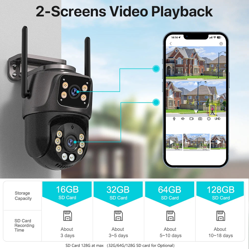 4K Dual Lens PTZ WiFi Camera – Outdoor AI Tracking CCTV - Mrmora