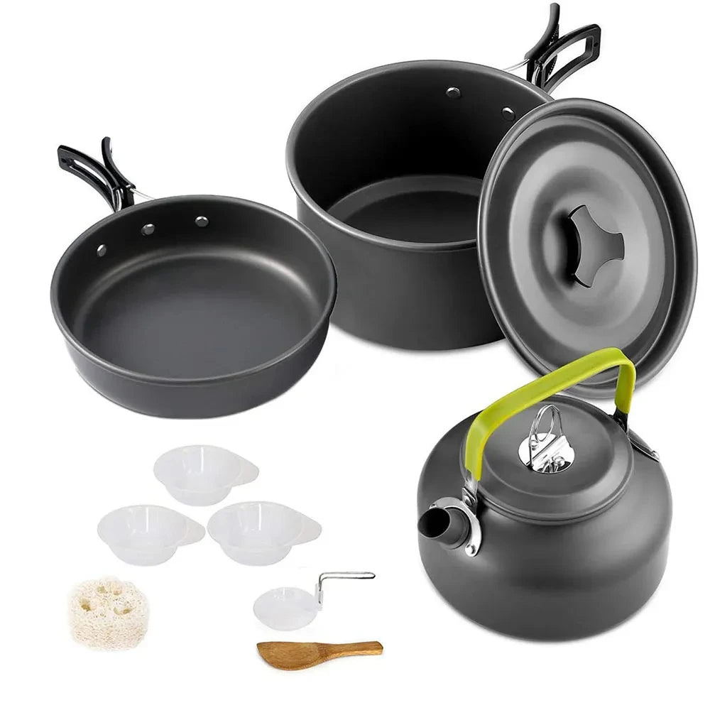 Camping Cookware Set – Non-Stick Pots & Teapot for 2-3 People - Mrmora