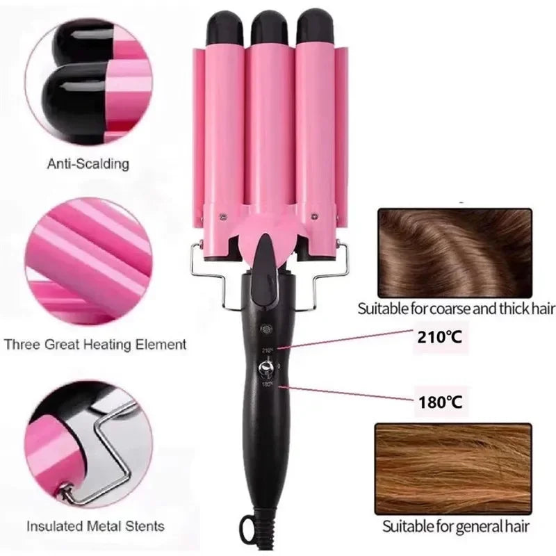 Professional Triple Barrel Ceramic Hair Curling Iron - Hair Waver Styling Tool for Women - Mrmora