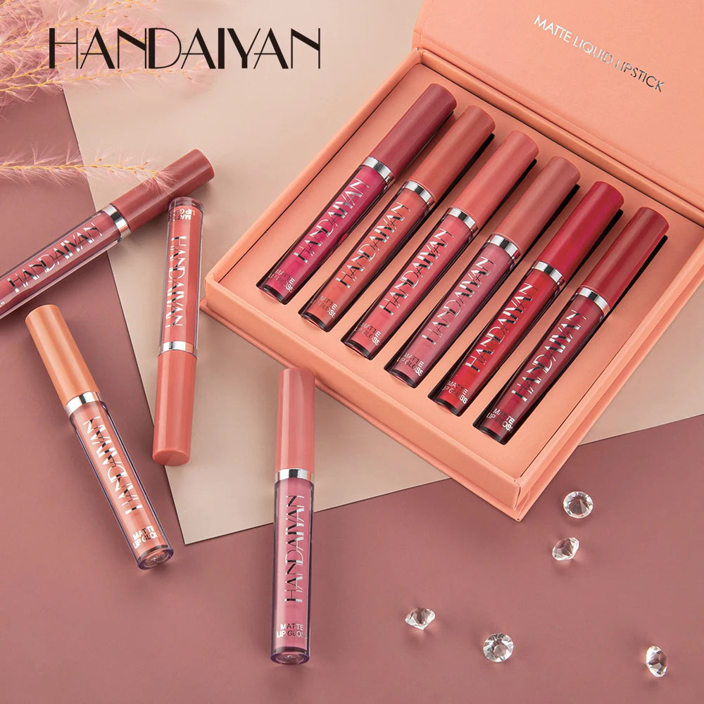 HANDAIYAN 6-Piece Matte Liquid Lipstick Set – Long-Lasting & Non-Stick - Mrmora